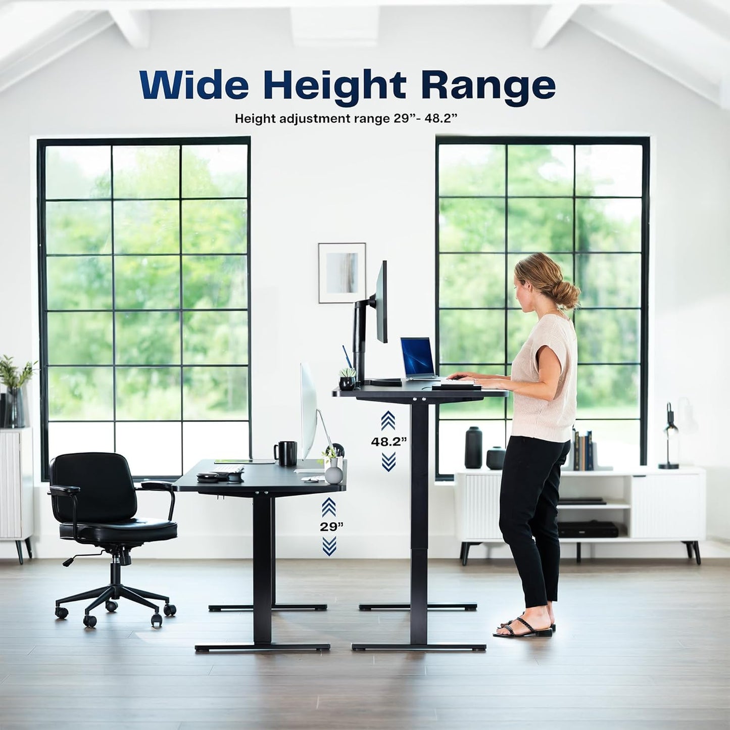 VIVO Electric Standing Desk - Memory Height Adjustment, 63 x 32 in, Light Wood Top & Black Frame