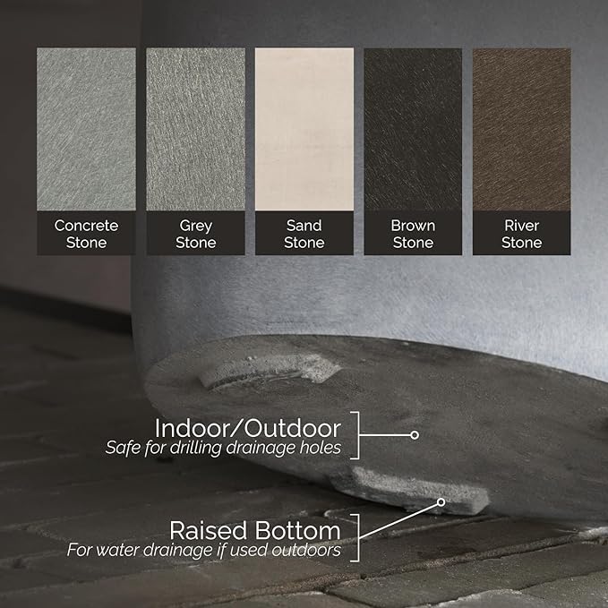 Mondo High Tall Planter – River Stone Finish – Fiberglass Indoor/Outdoor and Weather-Resistant Round Planter (17.7" D x 30.9" H Exterior, 16.5" D x 30.7" H Interior)