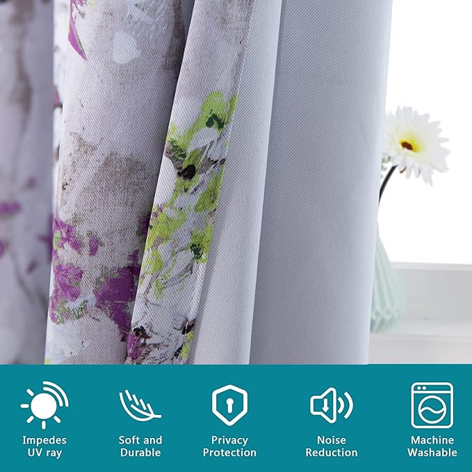 MYSKY HOME Purple Curtains 108 Inch Length Thermal Curtains for Living Room Vintage Floral Curtains Window Panels for Bedroom 2 Panels, Grommet Top