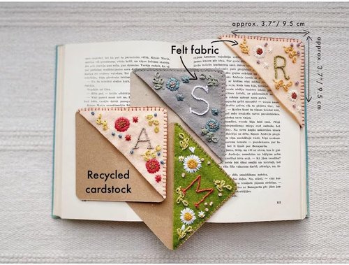 MOTEERLLU Personalized Hand Embroidered Corner Bookmark with A-Z Initial, Cute Book Markers for Reading Women, Book Lovers Gifts for Friends Mom & Teachers, 3.74"(Fall-n)