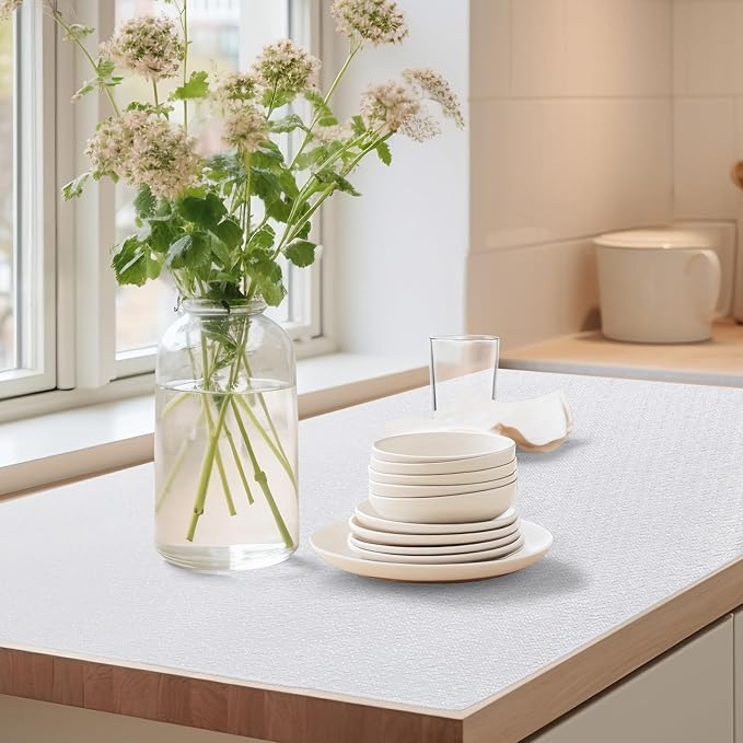 Drawer Shelf Liner for Kitchen Cabinets, Non Adhesive Slip Resistant Shelf Paper Easy to Clean, Strong Grip Thickened Waterproof Washable Mats for Pantry Shelves Cupboard Dresser(White, 12 in x 20 FT)