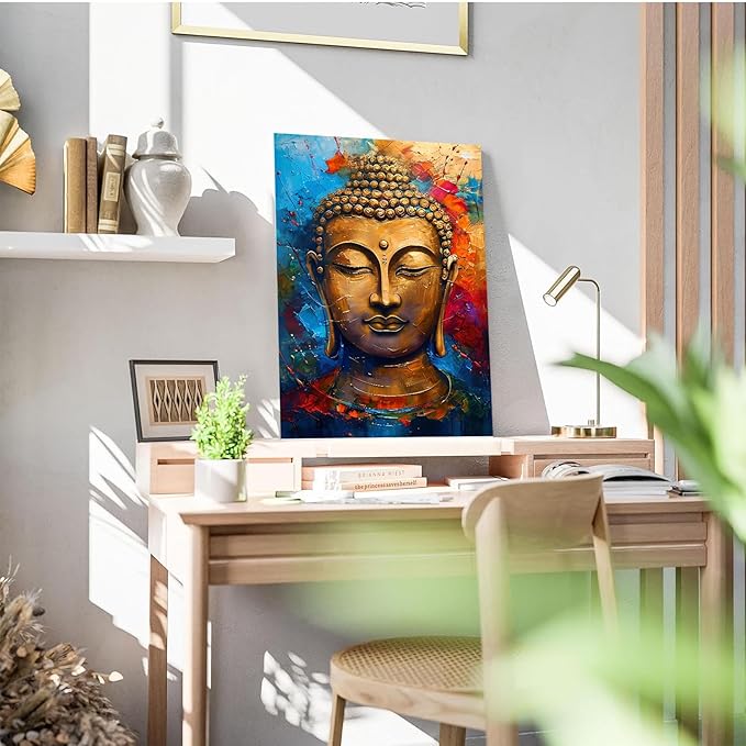 Golden Serenity Buddha Vintage Painting Wall Art Spirituality and Modern Art Wall Decor Adds Brilliance to Vibrant Home Decor 20x30in Frameless