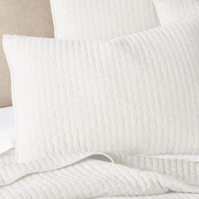 Levtex Home Cross Stitch Reversible Full Bedspread Set (100x104in) with 2 Pillow Shams (26x20in) - Stitch Texture - Cream - 100% Cotton Full Size Bedspread Set - Lightweight, Soft, Pre-Washed