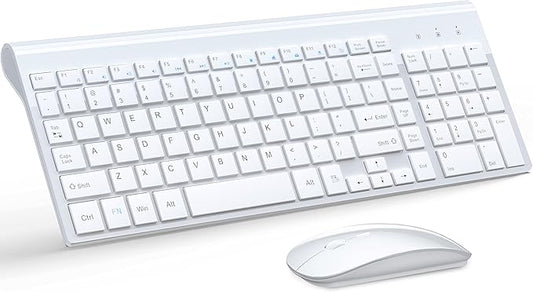Wireless Keyboard and Mouse Ultra Slim Combo, TopMate 2.4G Silent Compact USB 2400DPI Mouse and Scissor Switch Keyboard Set with Cover, Batteries Included, for PC/Laptop/Windows/Mac - White