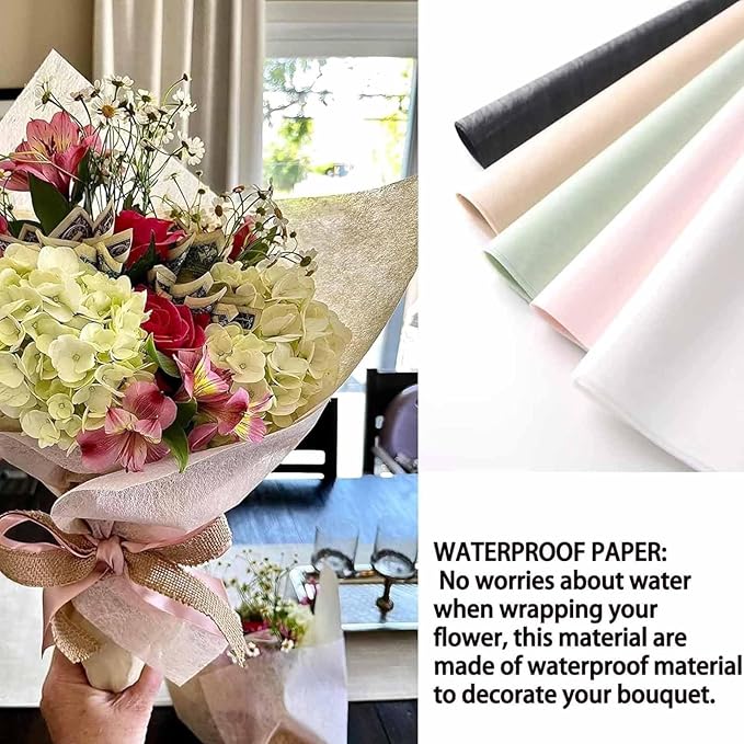 FAYADA Flower Wrapping Paper Bouquet, Korean Cotton Wrapping Floral Paper,Withdrawable Lining,40 Small sheets Non-Woven Waterproof for Fresh Flowers (Khaki