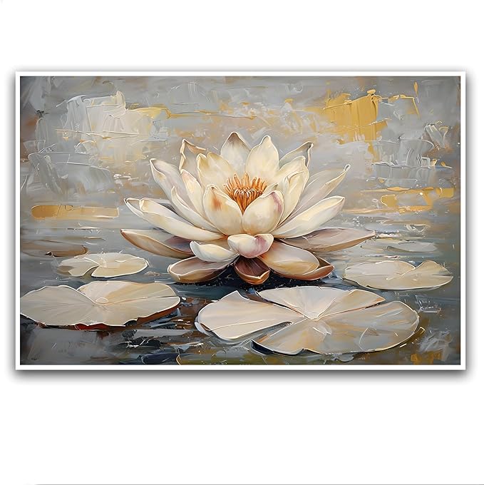 Ethereal white lotus floating on Crystal Waters poster vintage oil painting printwall art soft blush and gold accents serene home and office decor dreamy 16x24in Frameless