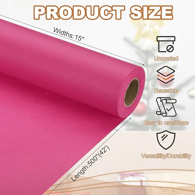 PATIKIL Wrapping Paper, 15" x 500"(42') 70 GSM Craft Paper Roll Kraft Packing Paper for Poster Bulletin Board, Gift Wrapping, Dark Pink