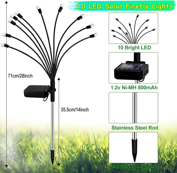Kohlrabi Solar Halloween Lights Outdoor, 6 Pack 60 LED Solar Green Firefly Lights Waterproof, Sway by Wind, Swaying Light for Yard Patio Backyard Garden Planter Flower Bed Pathway Outdoor Decoration