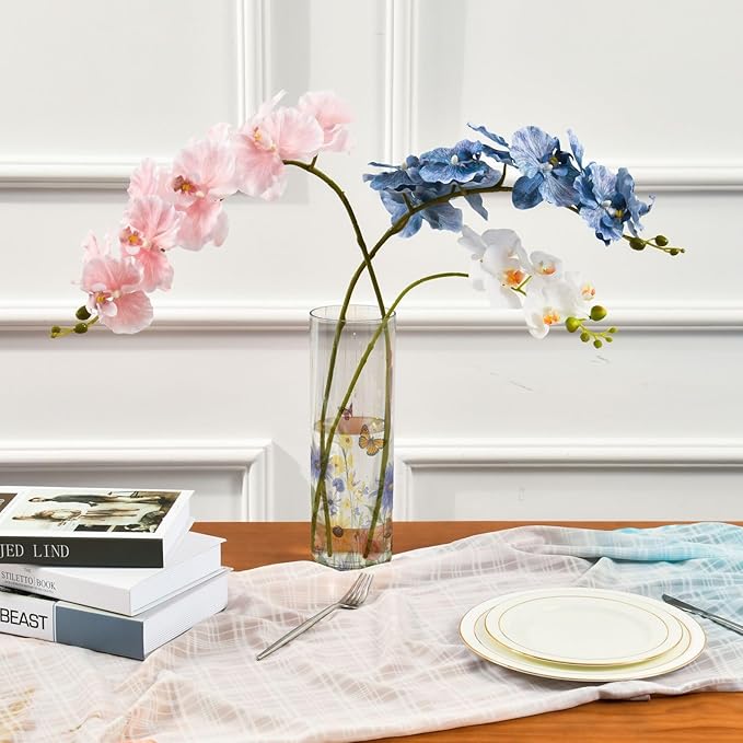 Flower Vase Clear Plastic Cylinder Vases Decor for Centerpieces Home Storage Office Weddings Watercolor Cornflower Butterfly 11.8 x 3.9 in