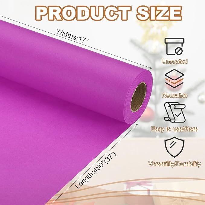 PATIKIL Wrapping Paper, 17" x 450"(37') 70 GSM Craft Paper Roll Kraft Packing Paper for Poster Bulletin Board, Gift Wrapping, Purple
