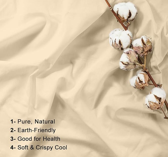 RUVANTI 100% Cotton California King Sheet Sets, 4 Pieces, Soft & Breathable Percale Weave Bedding, Deep Pocket 14", Hotel Standard, Crisp Cool Feel & Durable, Perfect Dyed Sheets, Beige