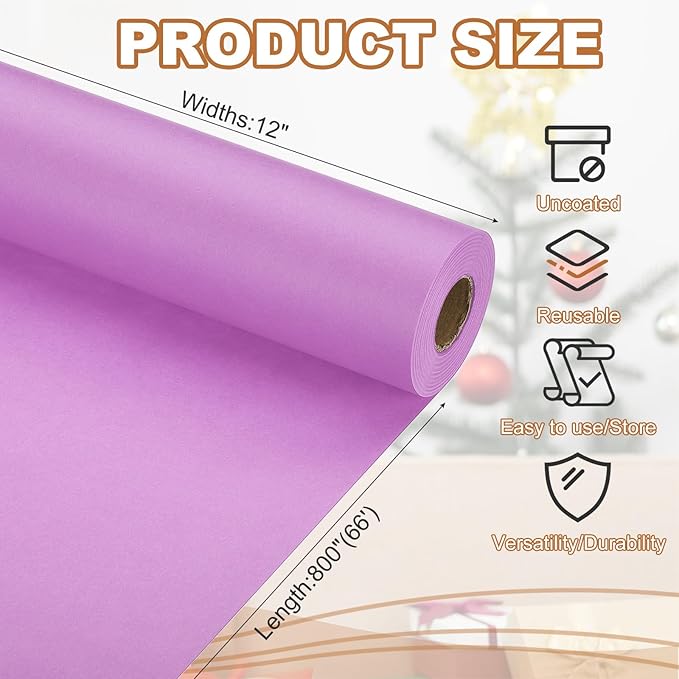 PATIKIL Wrapping Paper, 12" x 800"(66') 70 GSM Craft Paper Roll Kraft Packing Paper for Poster Bulletin Board, Gift Wrapping, Light Pink