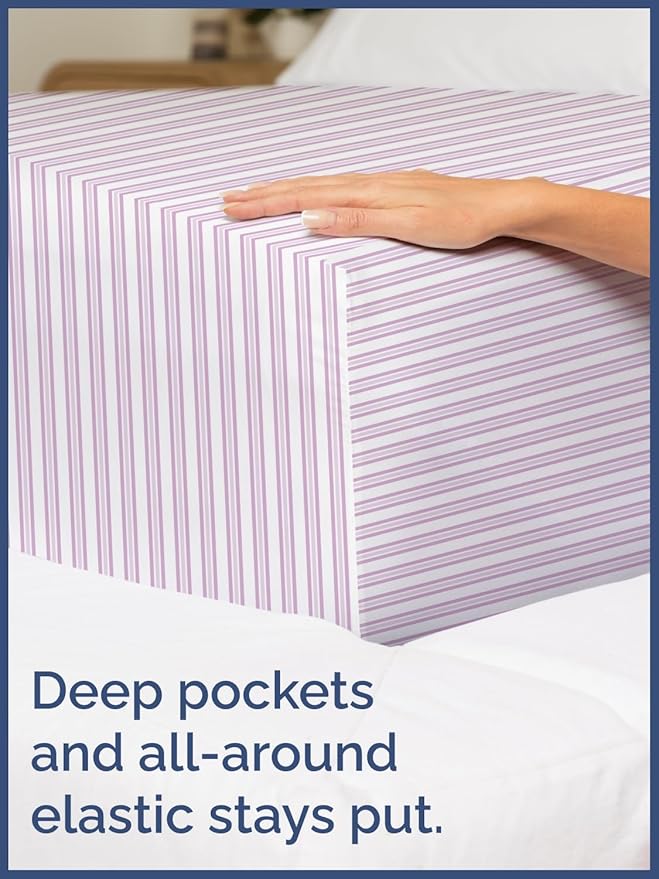 Kids Pink Stripes Twin 3 Piece Sheet Set - Boys, Girls, Teens, Toddler - Easy Fit, Deep Pockets - Breathable, Hotel Quality Sheets - Machine Washable - Wrinkle Free - Cute, Cozy & Soft - CGK Linens