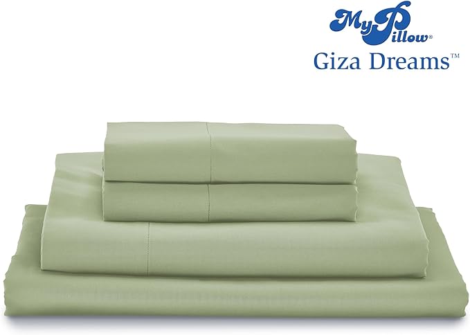 MyPillow Giza Dreams Bed Sheets, 100% Certified Giza Egyptian Cotton, Deep Pocket, Sateen Weave [King, Sage]
