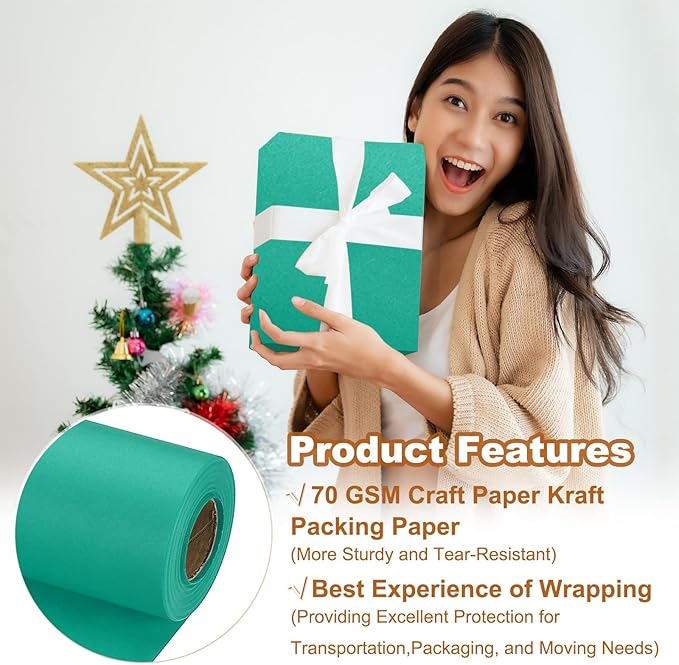 PATIKIL Wrapping Paper, 15" x 600"(49') 70 GSM Craft Paper Roll Kraft Packing Paper for Poster Bulletin Board, Gift Wrapping, Grass Green