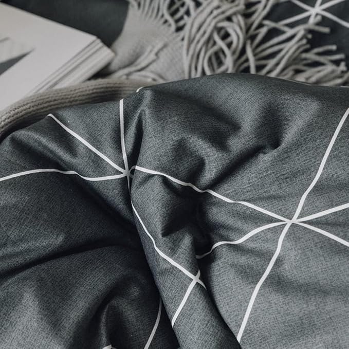 LifeTB Grey Plaid Comforter Set Full Size Geometric Plaid Bedding Comforter Set 3 Pieces Plaid Grid Comforter with 2 Pillowcases Fluffy Soft Checkered Pattern Comforter Set for All Season Full Size