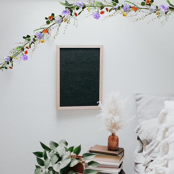 2PCS Artificial Daisy Garland, 6FT Faux Flower Hanging Vine, Purple Flowers Ivy, Spring Garland with Eucalyptus Boston Fern Vine for Sign Board Party Home Decor