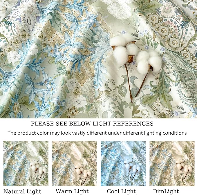 Zusbest California King Sheets Luxury Sage Green Floral Bed Sheet Set 100% Cotton, Satin Weave Soft Silky Breathable for Hot Sleepers American Country Vintage Flower Deep Pocket 17.5‘’ Bed Set 4Pcs