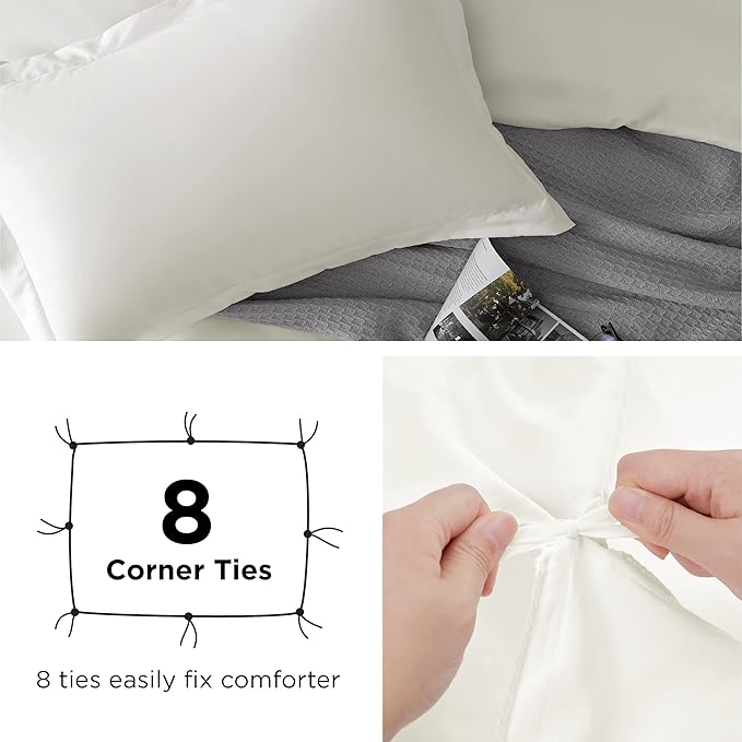 Bedsure Duvet Cover King Size - Soft Double Brushed Bedding Set for Kids & Adults, Zipper Closure, 3 Pieces, Includes 1 Duvet Cover (104"x90") & 2 Pillow Shams, NO Comforter, Ivory White