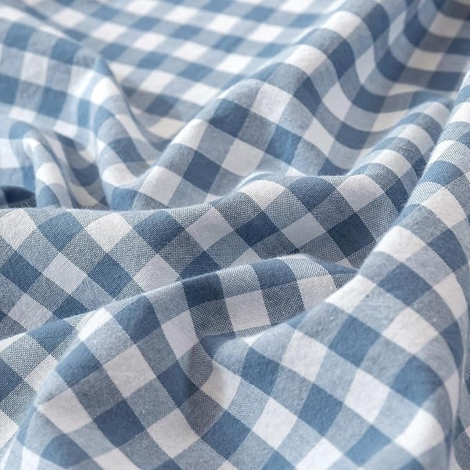 LifeTB Blue Gingham Comforter Set King 3 Pieces Modern Plaid Checkered Pattern Comforter Gingham Bedding Set Fluffy Soft Grid Plaid Bedding Comforter Farmhouse Checkered Comforter Set King Size