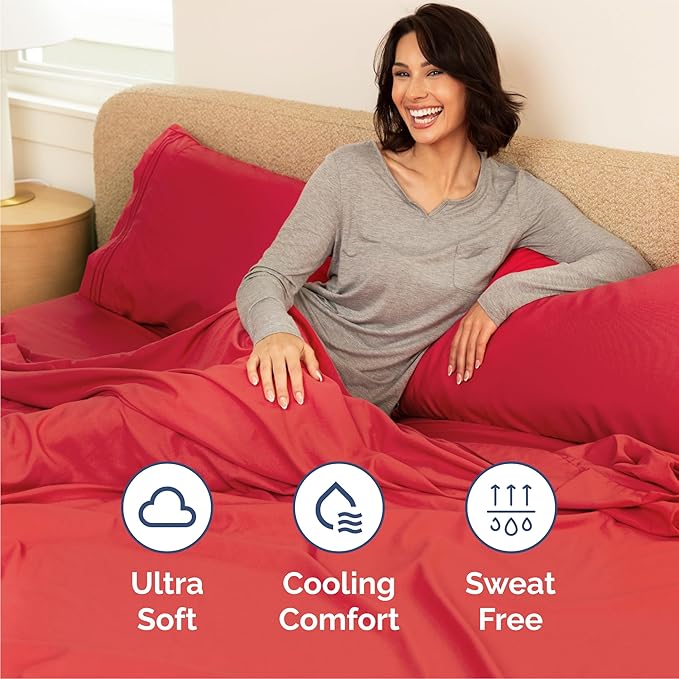 Queen Size 4 Piece Sheet Set - Comfy Breathable & Cooling Bed Sheets Set - Hotel Luxury Bedding for Women, Men, Kids, Teens, Boys & Girls - Deep Pockets, Ultra-Soft and Wrinkle Free - Oeko-Tex - Red