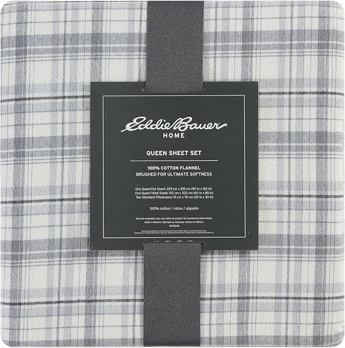 Eddie Bauer - Flannel Sheets Queen Size, Anti-Pilling & Wrinkle Resistant Cotton, Touchably Soft for All-Season Comfort - Bed Sheets with Matching Pillowcases & Fitted Sheet (Beacon Hill Ivory)