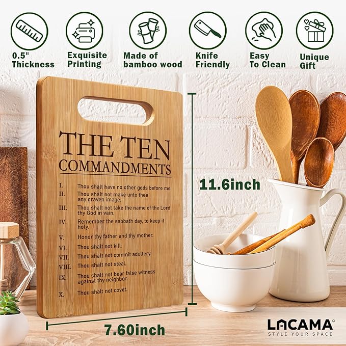 Lacama Christian Cutting Board Kitchen Gifts for Women，Christmas Birthday Bible Gift for Women, Inspirational Gift for Woman the Ten Commandments Religious Gifts for Her, Mom, Sister, Friends
