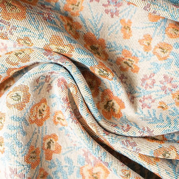 ENJOYBRIDAL Orange Floral Curtains 96 Inch Long Boho Light Filtering Drapes Vintage Jacquard Rod Pocket Semi Sheer Window Curtain Panels Bedroom Living Room Tassel 2 Panels Set Window Treatments