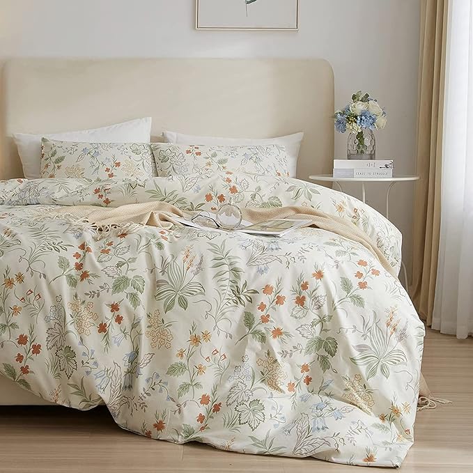 HighBuy Botanical Floral Comforter Full Size Boho Lightweight Bedding Comforters with Green Floral Comfy Bedding Sets Aesthetic Bed Set Include 1 Comforter and 2 Pillowcase,All Season