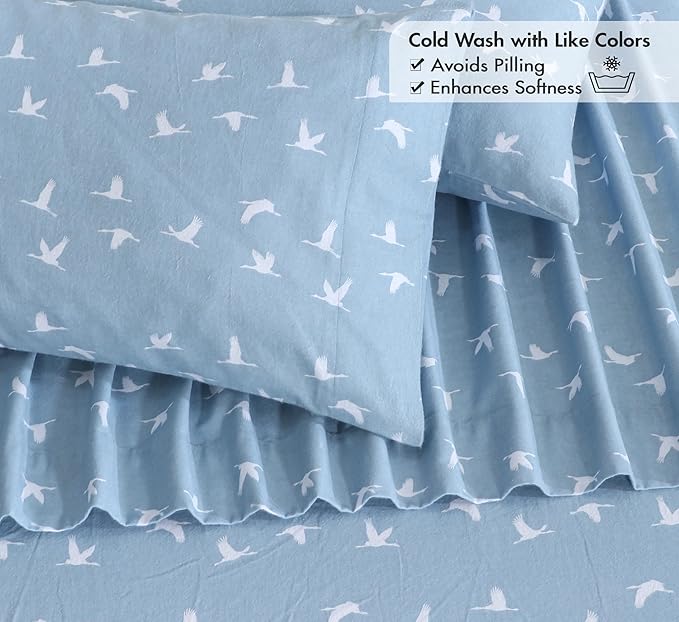 RUVANTI Flannel Sheets Queen Size - 100% Cotton Double Brushed Bed Sheets, Deep Pockets 16 Inches Queen Sheet Set, All Seasons Breathable & Extra Soft - Warm & Cozy, 4 Piece, We Fly