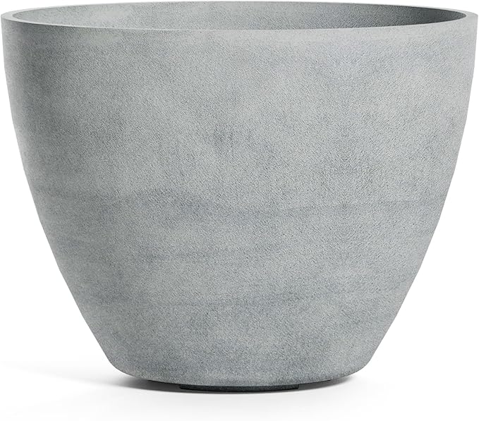 Lupo Tapered Planter – Concrete Stone Finish – Fiberglass Indoor/Outdoor and Weather-Resistant Medium Planter (20" D x 15.4" H Exterior, 18.9" D x 14.8" H Interior)
