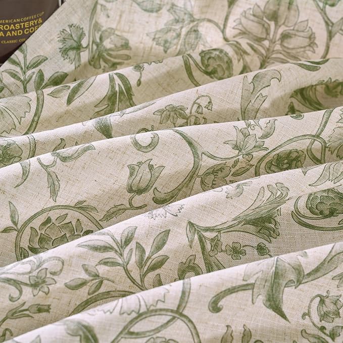 jinchan Linen Floral Curtains for Living Room with Printed Flower 84 Inches Long Light Filtering Farmhouse Window Treatment Vintage Drapes Back Tab Rod Pocket 2 Panels Green on Beige