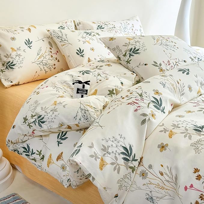 HighBuy Twin XL Duvet Cover Floral Cozy Cotton Girl Yellow Flower Botanical Coquette Bedding Set French Style Comforter Cover with Zipper Chic Vintage Bedding Duvet Cover Twin XL,3 Pieces