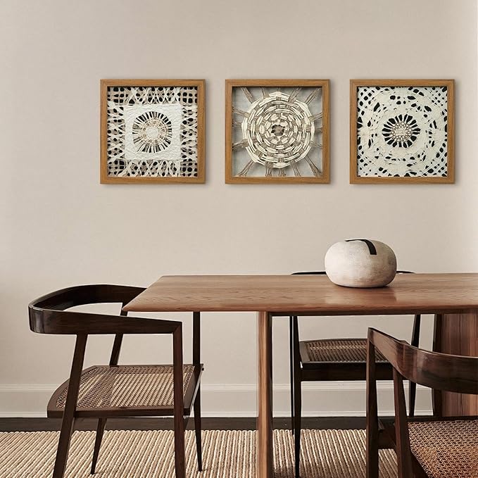FOLKOR Boho Wall Art Living Room Decor, 12" Abstract Framed Artwork, Handmade Rice Paper Shadow Box Wall Hanging Sculpture for Contemporary Home Office Bedroom Coffee Shop