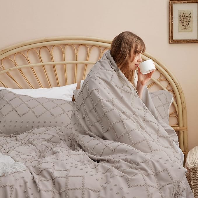 Bedsure Boho Duvet Cover Full Size - Linen Breathable & Soft Boho Bedding, Machine Washable Comforter Cover for All Seasons, Includes 1 Duvet Cover 80"x90" with 2 Pillow Shams & Zipper Closure