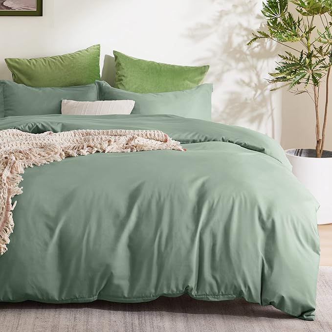 Bedsure Duvet Cover California King Size - Soft Double Brushed Bedding Set for Kids & Adults, Zipper Closure, 3 Pieces, Includes 1 Duvet Cover (104"x98") & 2 Pillow Shams, NO Comforter, Sage Green