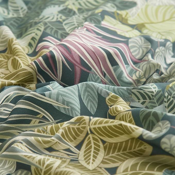 EAVD Tropical Leaves Duvet Cover Full Soft Cotton Chic Shabby Leaf Pattern Bedding Set with 2 Pillowcases Fresh Botanical Duvet Cover with Zipper Closure