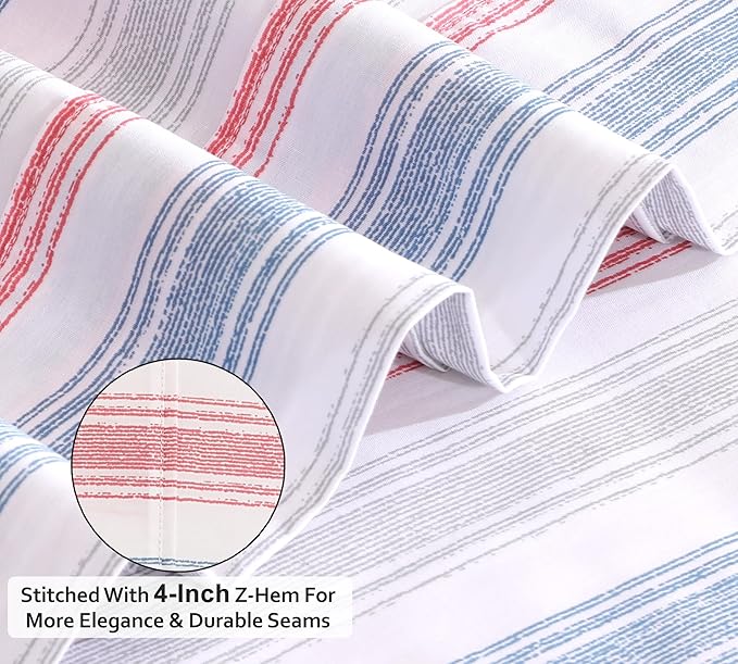 RUVANTI 100% Cotton King Size Sheets Set, 4 Pieces, Soft & Breathable Percale Weave Bedding, Deep Pocket 16", Hotel Standard, Crisp Cool Feel, Durable, Perfect Striped Bed Sheet, Times