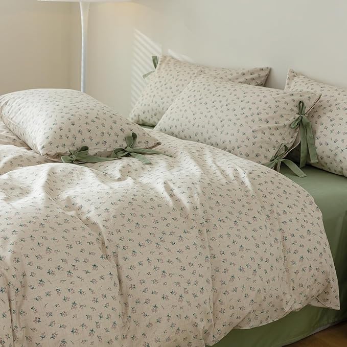 EAVD Girl Floral Duvet Cover Twin Soft 100% Cotton Chic Shabby Small Cute Floral Bedding Set with 2 Pillowcases Reversible Vintage Style Botanical Comforter Cover with Zipper Closure