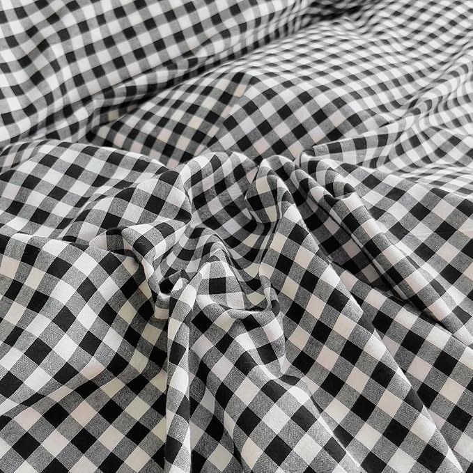 LifeTB Queen Comforter Set Black Gingham Comforter Vintage Ruffle Checkered Pattern Comforter Set Boho Grid Plaid Bedding Comforter Fluffy Soft Chic Gingham Bedding Set Queen Size for All Season