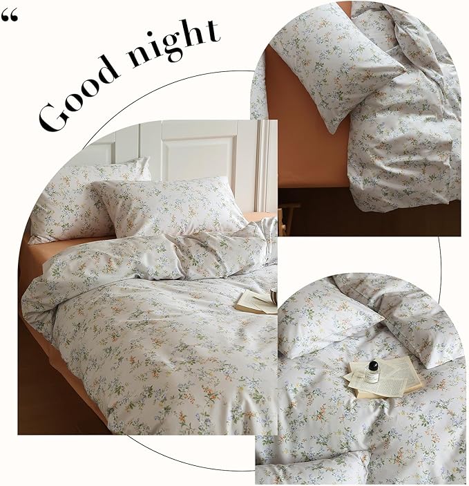 Vintage Style Garden Floral Duvet Cover Full 100% Cotton Aesthetic Floral Pattern Bedding Set Full Boho Flower Botanical Comforter Cover with 2 Pillowcases Cottagecore Bedding Cover for Girls Women