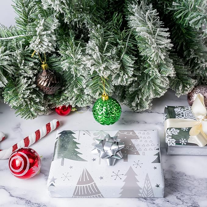 LeZakaa Christmas Wrapping Paper Mini Roll, Silver Metallic Foil Paper - Tree/Snowflake/Plaid Design for Gift Wrap, Arts Crafts - 17 x 120 inches - 3 Rolls (42.5 sq.ft.ttl.)