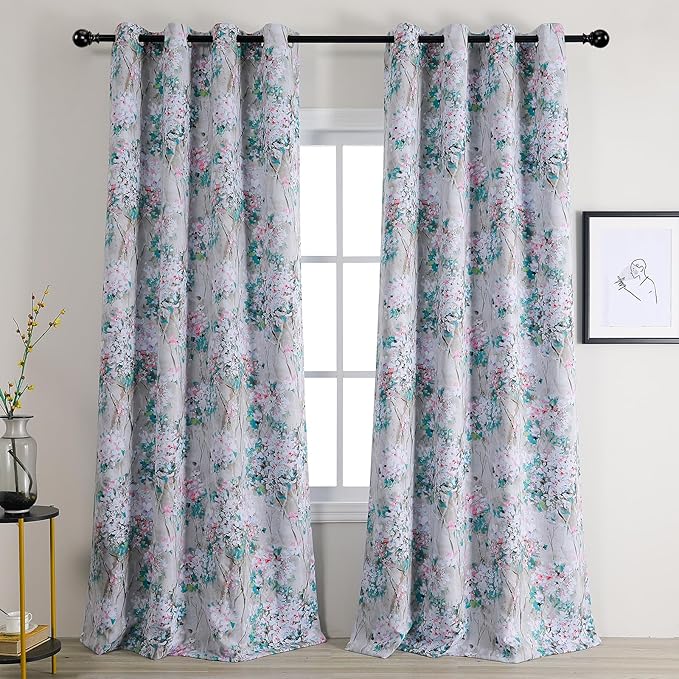 MYSKY HOME Floral Blackout Living Room Curtains 90 inches Long 2 Panels Thermal Insulated Vintage Drapes for Bedroom Printed Window Treatment Grommet 2 Panels, Pink and Green
