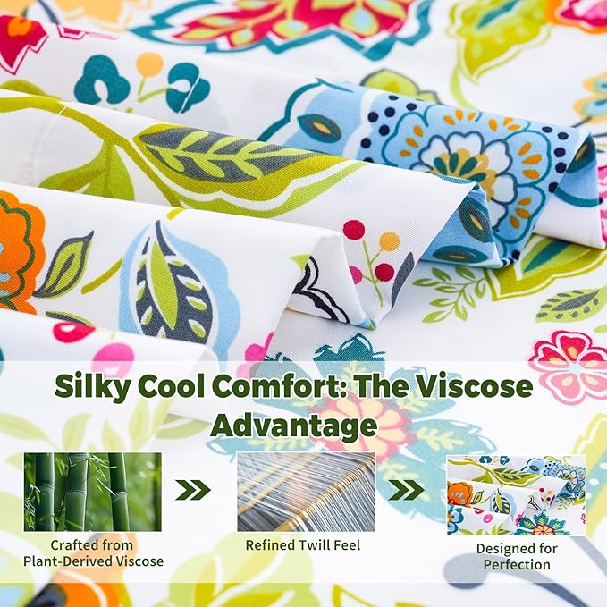 Bedlifes King Floral 4-Piece Sheet Set - Cooling Sheets Blend Rayon Derived from Bamboo,Soft & Breathable, Deep Pocket 16", Wrinkle Resistant - Vibrant Boho Floral Spring Design