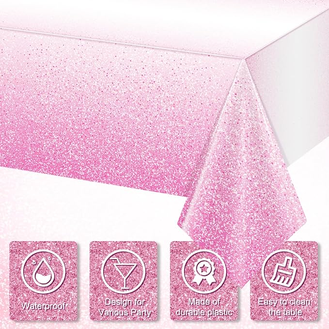 FunnyPars 3 Pack Ombre Pink Plastic Tablecloth for Parties,Gradient Pastel Pink Disposable Tablecloths Rectangle Tables,Light Pink Sprinkle Table Cover Wedding Birthday Anniversary Party,54x108Inch