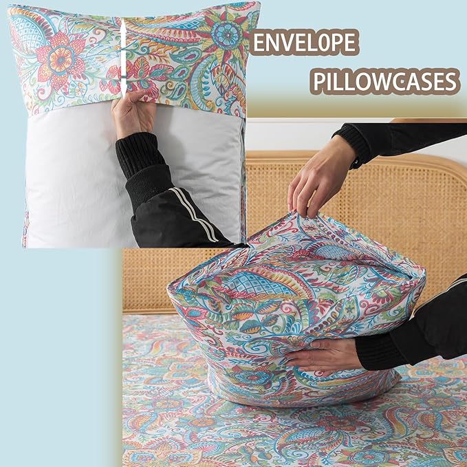 Zusbest California King Floral Sheets 100% Cotton Pink Green Paisley Bed Sheet Set Watercolor Bedding Luxury Soft Breathable Crispy Cooling Percale Sheets 17.5'' Deep Pocket Sheets Cal King, 4 Pieces