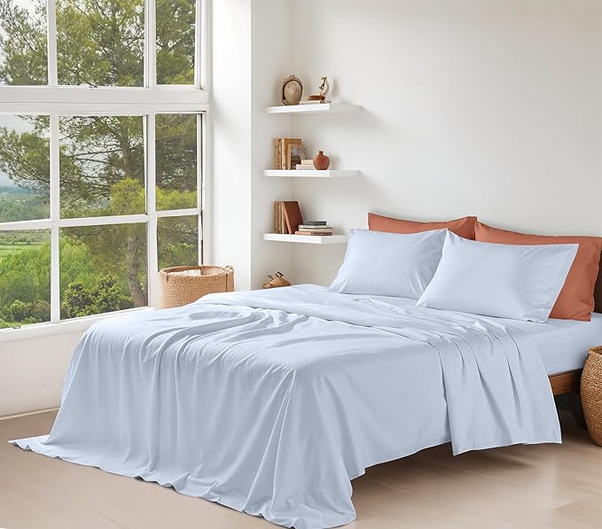 RUVANTI 100% Organic Cotton Sheets California King, Percale Weave, GOTS Certified, 4-Piece Set, Deep Pocket 13", Crisp & Breathable, Soft Durable Bedding, Sábanas Algodón Orgánico – Arctic Ice