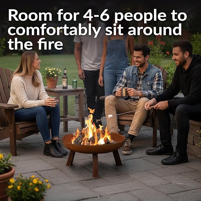 Sunnydaze 24-Inch Cast Iron Heavy-Duty Fire Pit for Outside - Wood-Burning Outdoor Fire Pit Bowl with Handles - Oxidized Finish