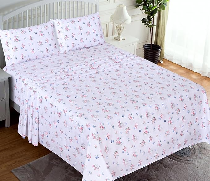 RUVANTI 100% Cotton Twin XL Sheet Sets, 3 Pieces, Soft & Breathable Percale Weave Bedding, Deep Pocket 16", Hotel Standard, Crisp Cool Feel, Durable, Perfect Size Floral Sheets, Funa Flora