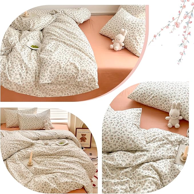 HighBuy Boho Cotton Floral Duvet Cover King White Coquette Comforter Quilt Duvet Covers with Pink Floral,Garden Floral Bedding Set Twin Lightweight Soft Cottagecore Duvet Cover Sets Cute,King